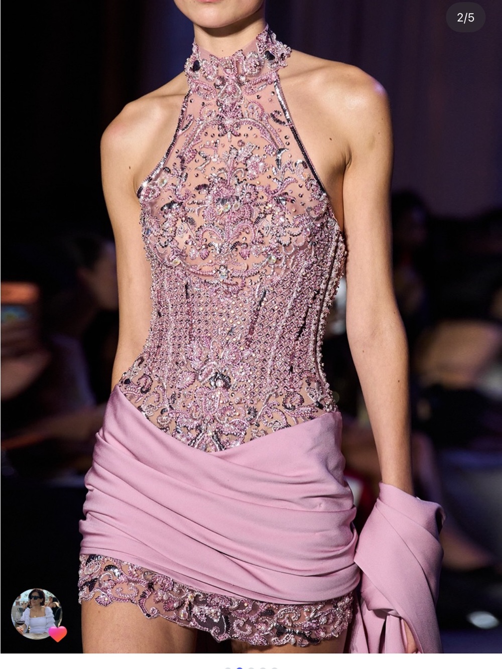 Beaded Halter Mini Dress in Dusty Rose